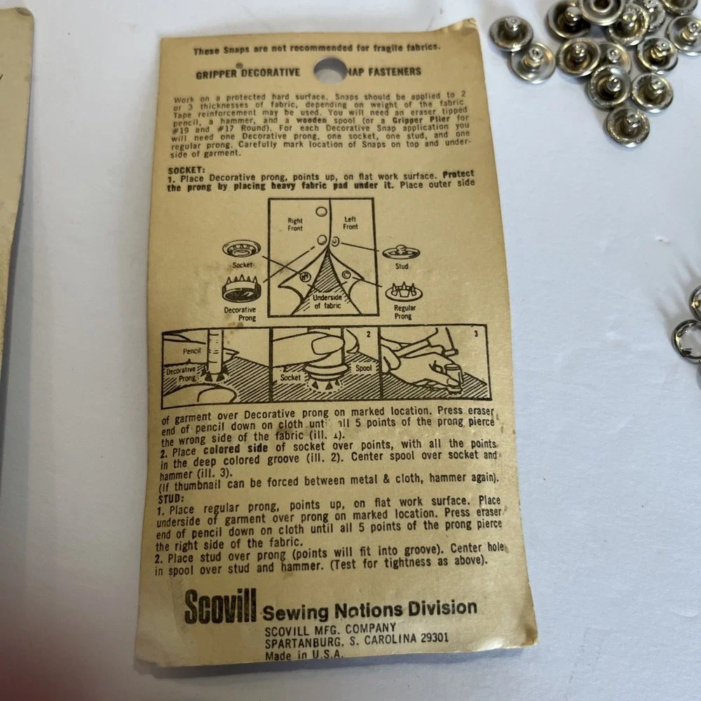 Snap Fasteners with Attaching Tool 6 sets—includes 5 Packages Plus Loose